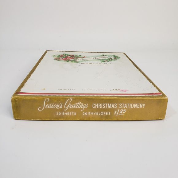 Vintage 60s Season's Greetings Christmas Stationery Set Embossed 24 Sheets Bells - Picture 7 of 11